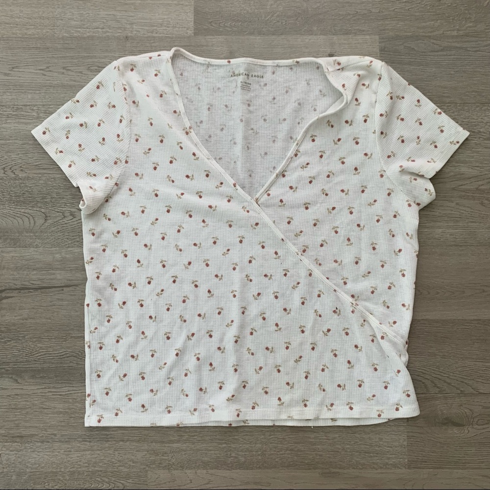American Eagle Waffle Knit Floral Cross Front Crop Top (XL)